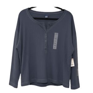 WOMENS LONG-SLEEVE HENLEY CHARCOAL BLUE TOP by OLD NAVY